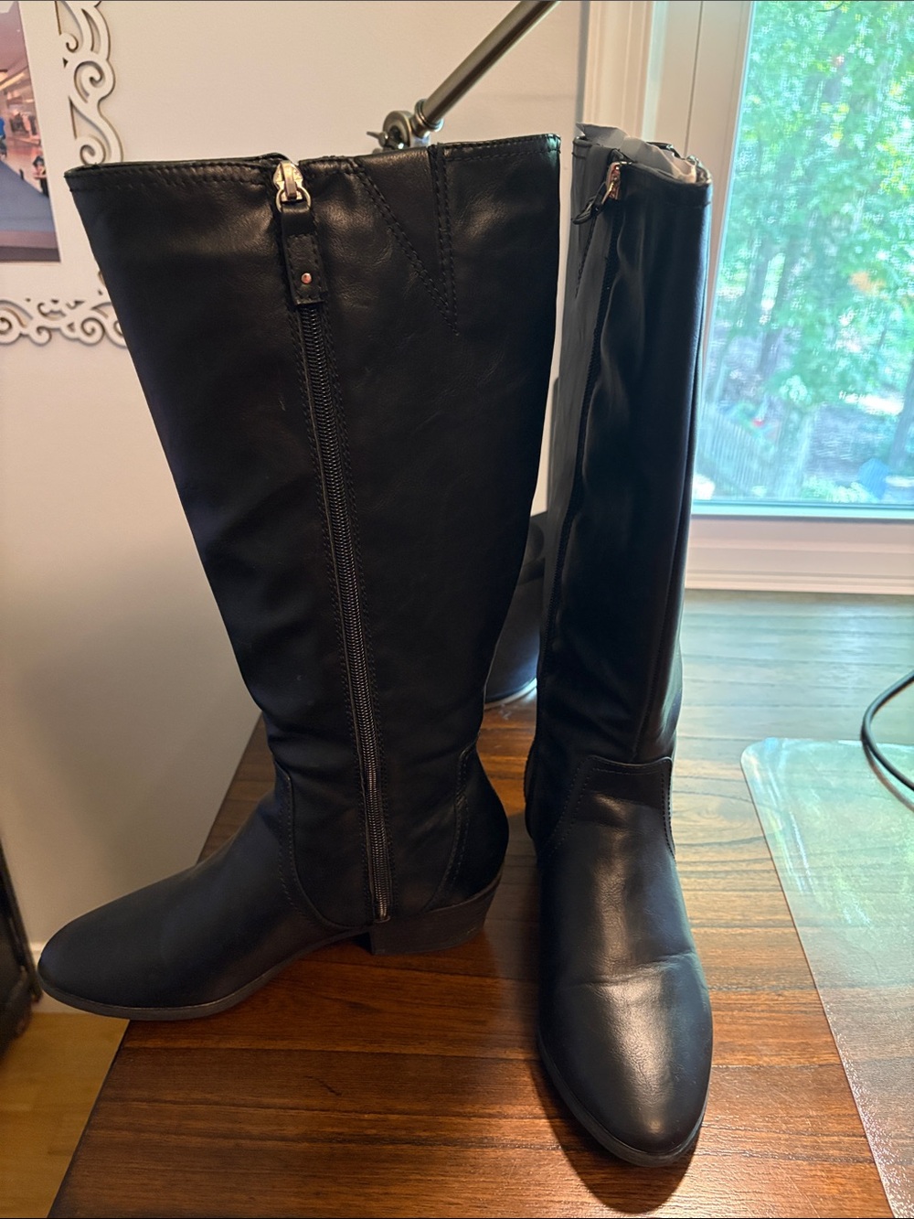 Dr. Scholl's Black Tall Leather Riding Boots with Side Zipper- wide calf